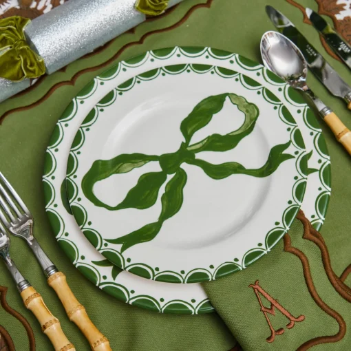 Mrs. Alice Marilyn Forest Green Bow Dinner & Starter Plates (Set of 8)< Crockery Sets