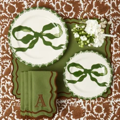 Mrs. Alice Marilyn Forest Green Bow Dinner & Starter Plates (Set of 8)< Crockery Sets