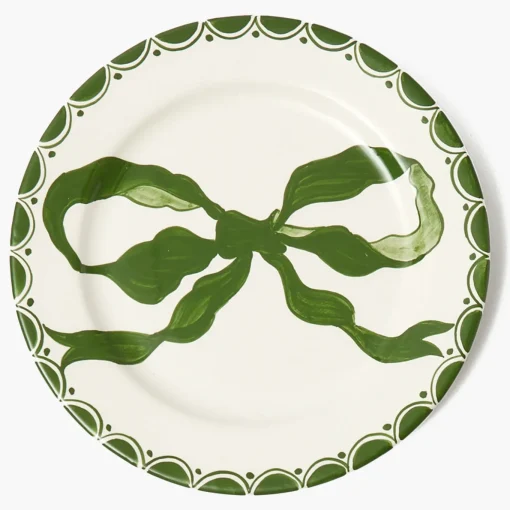 Mrs. Alice Marilyn Forest Green Bow Dinner Plates (Set of 4)< Dinner Plates | Crockery Sets