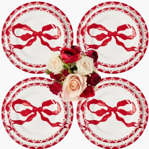 Mrs. Alice Marilyn Red Bow Dinner & Starter Plates (Set of 8)< Crockery Sets