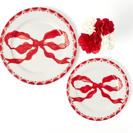 Mrs. Alice Marilyn Red Bow Dinner & Starter Plates (Set of 8)< Crockery Sets