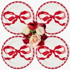 Mrs. Alice Marilyn Red Bow Dinner Plates (Set of 4)< Dinner Plates | Crockery Sets