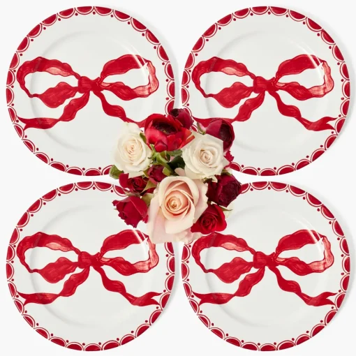 Mrs. Alice Marilyn Red Bow Dinner Plates (Set of 4)< Dinner Plates | Crockery Sets