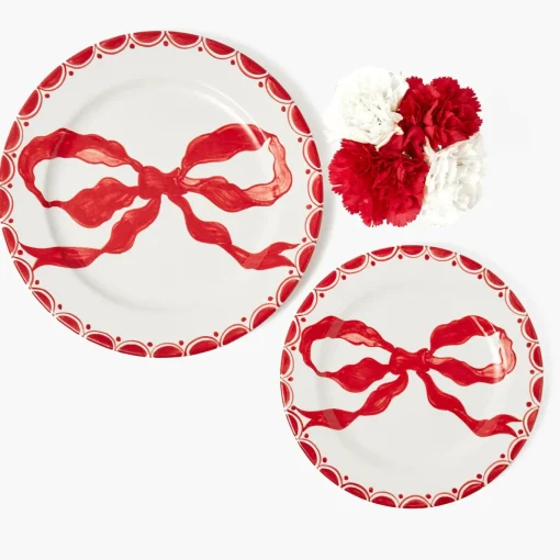 Mrs. Alice Marilyn Red Bow Dinner Plates (Set of 4)< Dinner Plates | Crockery Sets