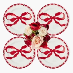 Mrs. Alice Marilyn Red Bow Starter Plates (Set of 4)< Starter Plates | Crockery Sets