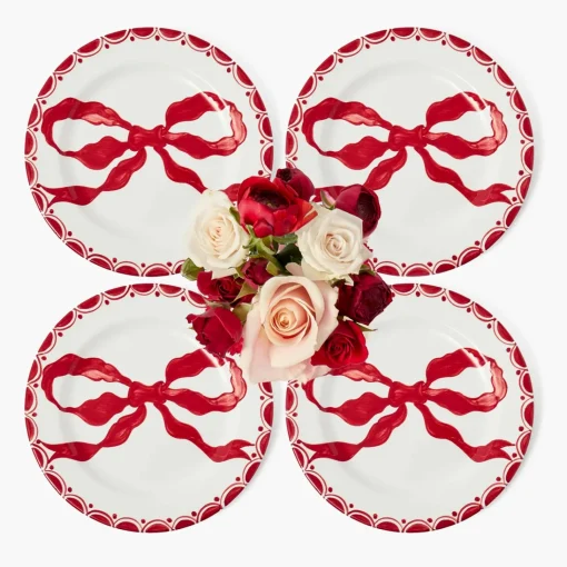 Mrs. Alice Marilyn Red Bow Starter Plates (Set of 4)< Starter Plates | Crockery Sets