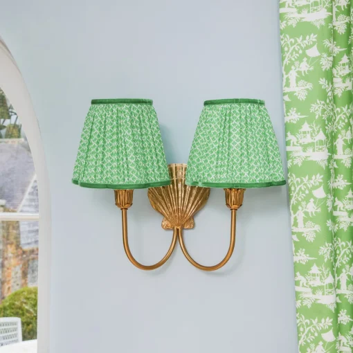Mrs. Alice Marina Rechargeable Double Wall Light with Green Lotus Shades (18cm)< Rechargeable Table Lamps | Wall Lighting