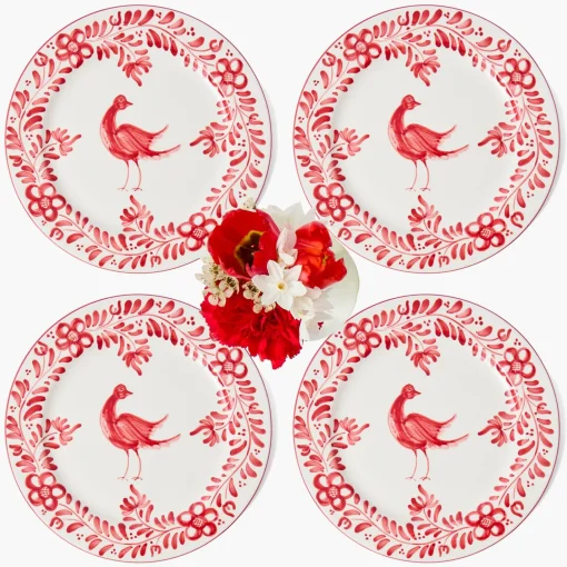 Mrs. Alice Martha Red Dinner Plates (Set of 4)< Dinner Plates | Crockery Sets