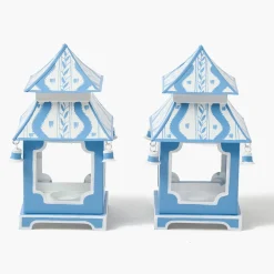 Mrs. Alice Mini Blue Ikat Pagoda Lantern (Pair)< Summer Candleware | Pagodas & Lanterns