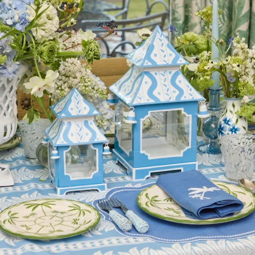 Mrs. Alice Mini Blue Ikat Pagoda Lantern (Pair)< Summer Candleware | Pagodas & Lanterns