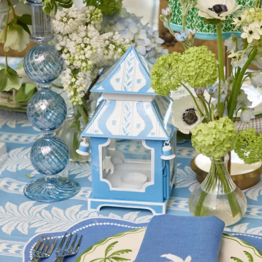 Mrs. Alice Mini Blue Ikat Pagoda Lantern (Pair)< Summer Candleware | Pagodas & Lanterns