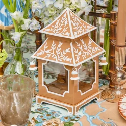 Mrs. Alice Mini Caramel Chinoiserie Pagoda Lantern (Pair)< Summer Candleware | Year-round Decorations
