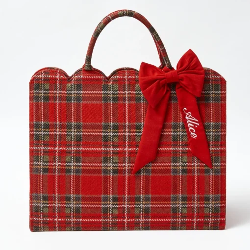 Mrs. Alice Tote Bag (Red Tartan) With Bow< Mrs. Alice Tote Bags | Mrs. Alice Monogram