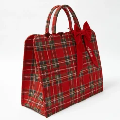 Mrs. Alice Tote Bag (Red Tartan) With Bow< Mrs. Alice Tote Bags | Mrs. Alice Monogram