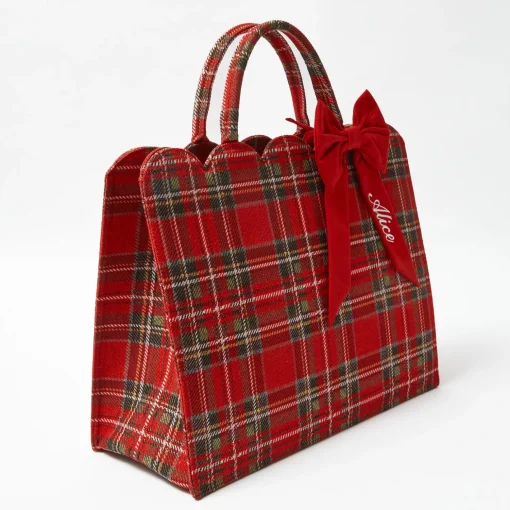 Mrs. Alice Tote Bag (Red Tartan) With Bow< Mrs. Alice Tote Bags | Mrs. Alice Monogram
