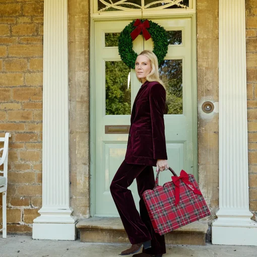 Mrs. Alice Tote Bag (Red Tartan) With Bow< Mrs. Alice Tote Bags | Mrs. Alice Monogram
