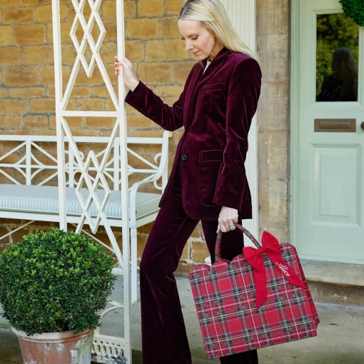 Mrs. Alice Tote Bag (Red Tartan) With Bow< Mrs. Alice Tote Bags | Mrs. Alice Monogram