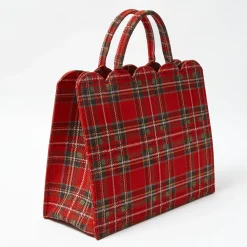 Mrs. Alice Tote Bag (Red Tartan) With Bow< Mrs. Alice Tote Bags | Mrs. Alice Monogram