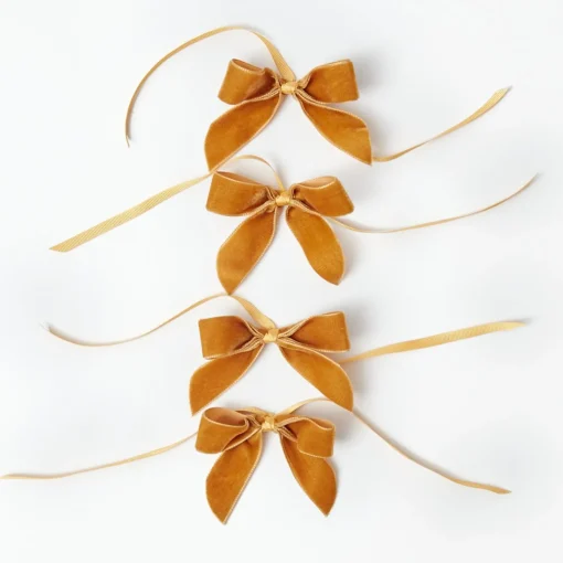 Mrs. Alice Mustard Velvet Mini Bows (Set of 4)< Napkin Rings & Bows