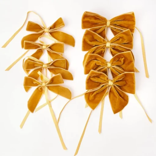 Mrs. Alice Mustard Velvet Mini Bows (Set of 4)< Napkin Rings & Bows