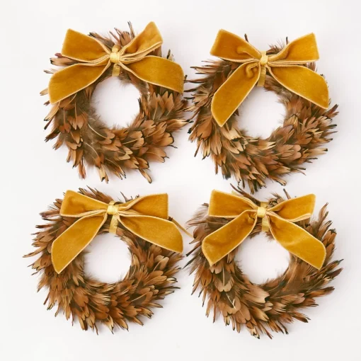 Mrs. Alice Mustard Velvet Mini Bows (Set of 4)< Napkin Rings & Bows