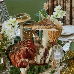Mrs. Alice Natural Mushroom with Climbing Squirrel (Pair)< Autumn Decorations