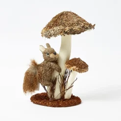 Mrs. Alice Natural Mushroom with Climbing Squirrel (Pair)< Autumn Decorations