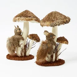 Mrs. Alice Natural Mushroom with Climbing Squirrel (Pair)< Autumn Decorations