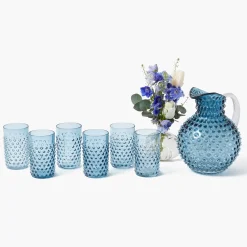 Mrs. Alice Navy Hobnail Glasses & Jug Set< Glassware Sets | For The Homemaker