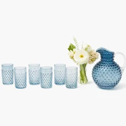 Mrs. Alice Navy Hobnail Glasses & Jug Set< Glassware Sets | For The Homemaker