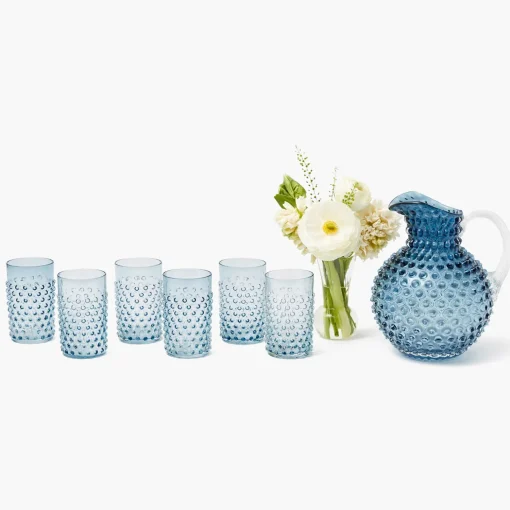 Mrs. Alice Navy Hobnail Glasses & Jug Set< Glassware Sets | For The Homemaker