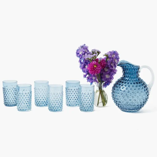 Mrs. Alice Navy Hobnail Glasses & Jug Set< Glassware Sets | For The Homemaker