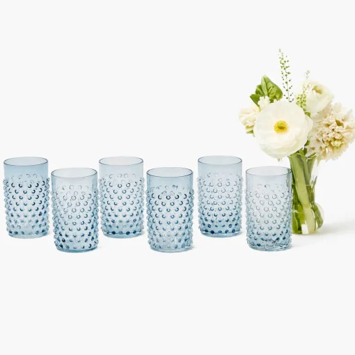 Mrs. Alice Navy Hobnail Glasses (Set of 6)< Glasses | For The Homemaker