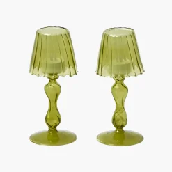Mrs. Alice Olive Glass Lantern Tea Light Holder (Pair) - 18 cm< Summer Glassware | Summer Candleware