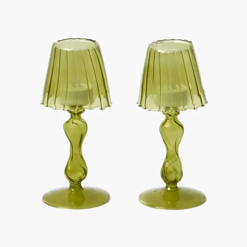 Mrs. Alice Olive Glass Lantern Tea Light Holder (Pair) - 18 cm< Summer Glassware | Summer Candleware