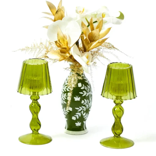 Mrs. Alice Olive Glass Lantern Tea Light Holder (Pair) - 18 cm< Summer Glassware | Summer Candleware