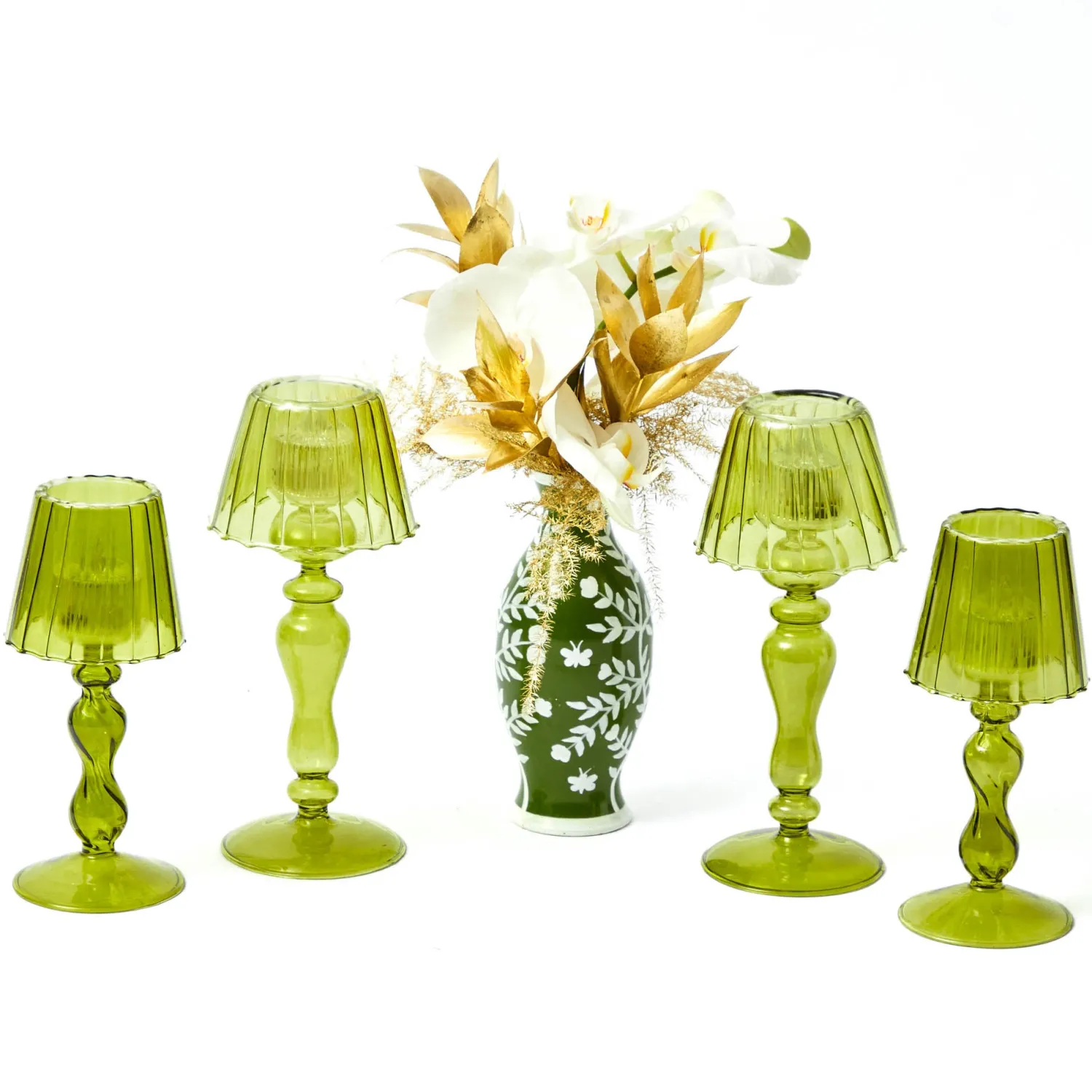 Mrs. Alice Olive Glass Lantern Tea Light Holder Set< Summer Glassware | Summer Candleware