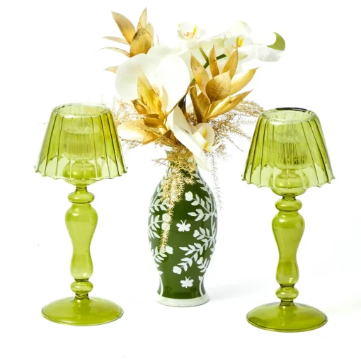 Mrs. Alice Olive Glass Lantern Tea Light Holder (Pair) - 24 cm< Summer Glassware | Summer Candleware