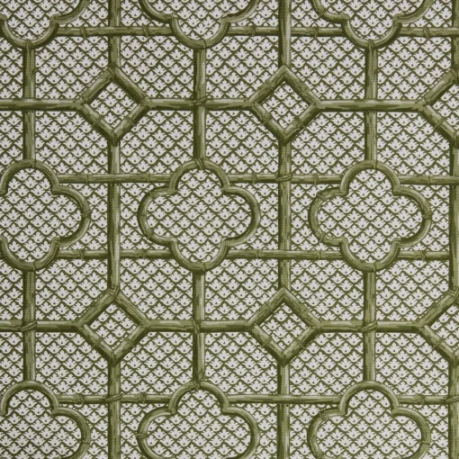 Mrs. Alice Olive Green Bamboo Trellis Fabric< Serena Fresson Fabrics