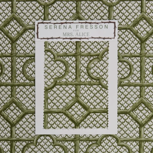 Mrs. Alice Olive Green Bamboo Trellis Fabric< Serena Fresson Fabrics