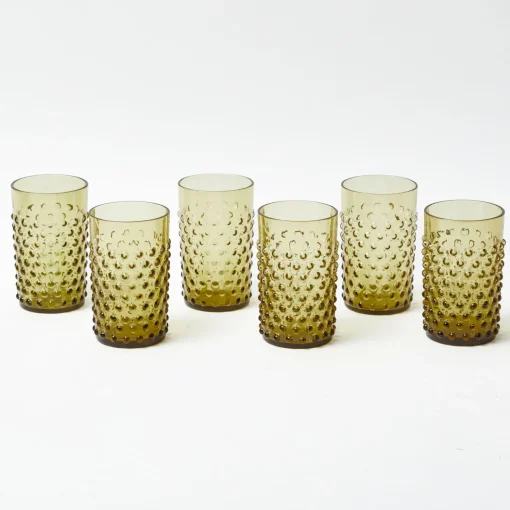 Mrs. Alice Olive Green Hobnail Glasses (Set of 6)< Glasses