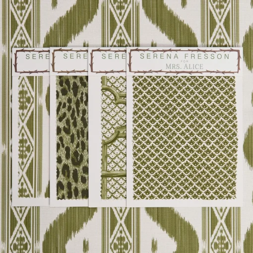 Mrs. Alice Olive Green Ikat Stripe Fabric< Serena Fresson Fabrics