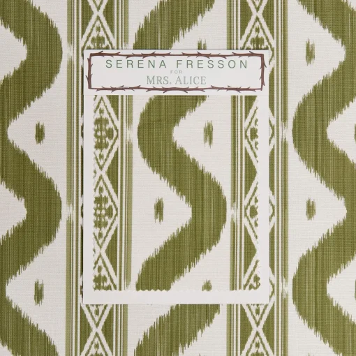 Mrs. Alice Olive Green Ikat Stripe Fabric< Serena Fresson Fabrics
