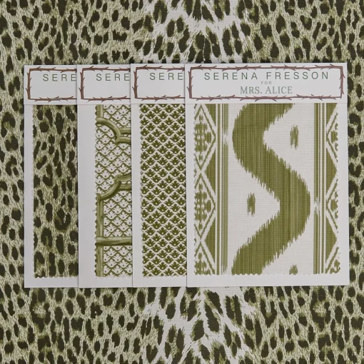 Mrs. Alice Olive Green Leopard Fabric< Serena Fresson Fabrics