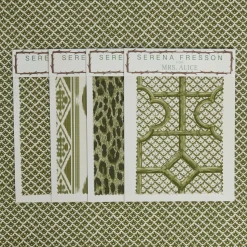 Mrs. Alice Olive Green Lotus Flower Fabric< Serena Fresson Fabrics