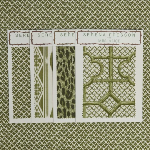 Mrs. Alice Olive Green Lotus Flower Fabric< Serena Fresson Fabrics