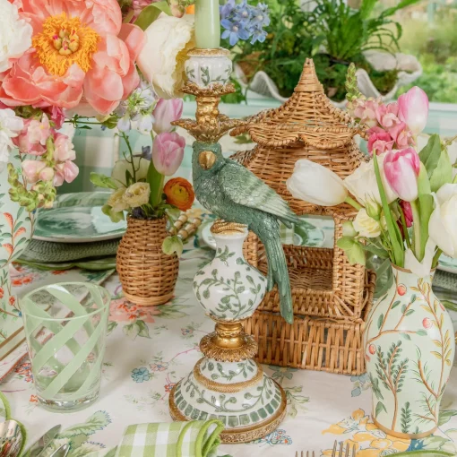 Mrs. Alice Olive Green Parrot Candleholder (Pair)< Summer Candleware | Candle Holders