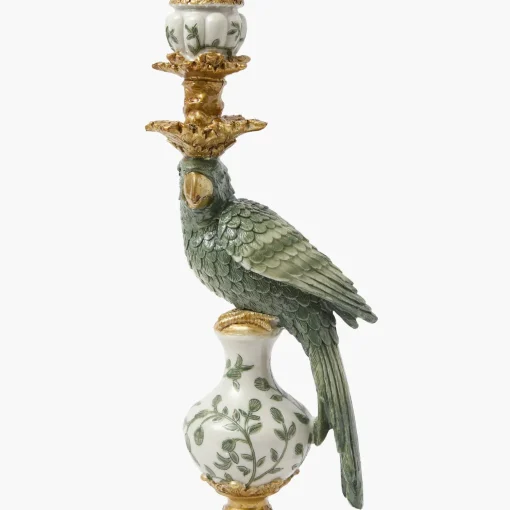 Mrs. Alice Olive Green Parrot Candleholder (Pair)< Summer Candleware | Candle Holders