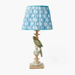 Mrs. Alice Olive Parrot Lamp with Blue Ikat Shade (30cm)< Corded Table Lamps