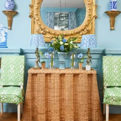 Mrs. Alice Olive Parrot Lamp with Blue Ikat Shade (30cm)< Corded Table Lamps